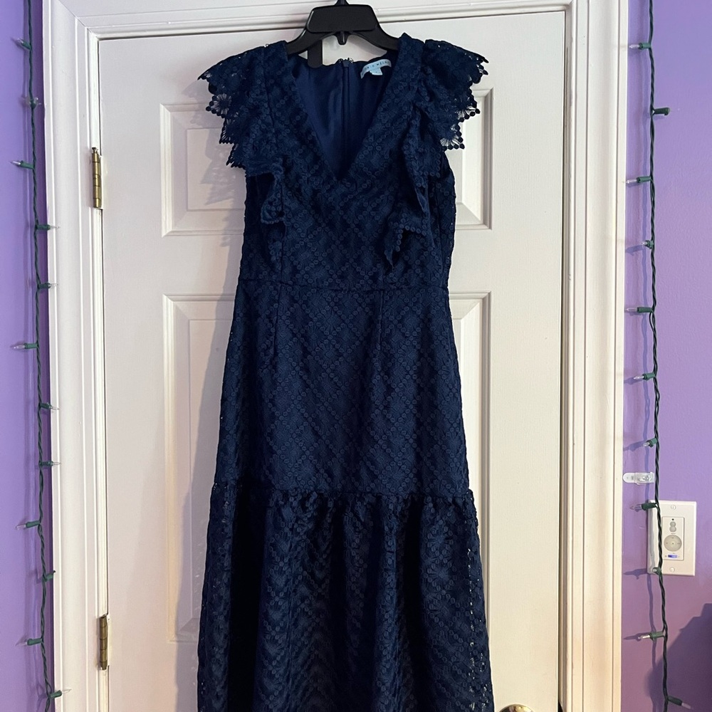 Antonio Milani Elegant Navy Lace Dress